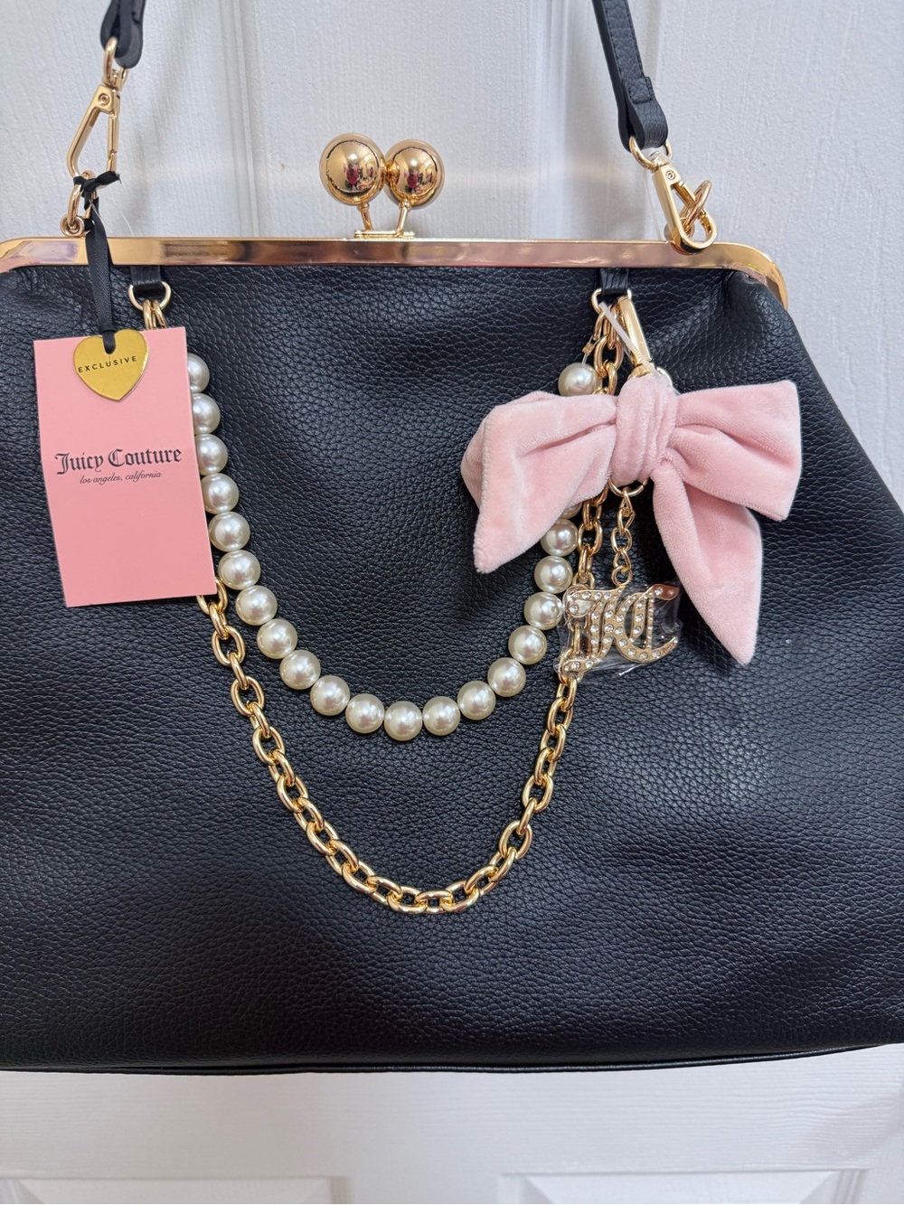 NWT Juicy Couture Charm Haus Large Frame Viral Kiss Lock Bag In Black Y2K - Picture 3 of 8